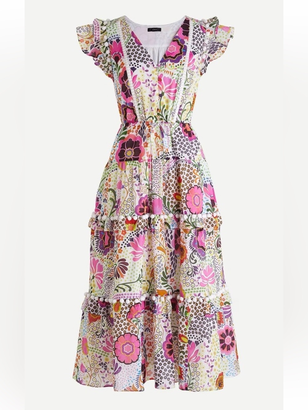 J. Crew Floral Midi Dress in Pink, Green, Purple, Yellow - Picture 9 of 10